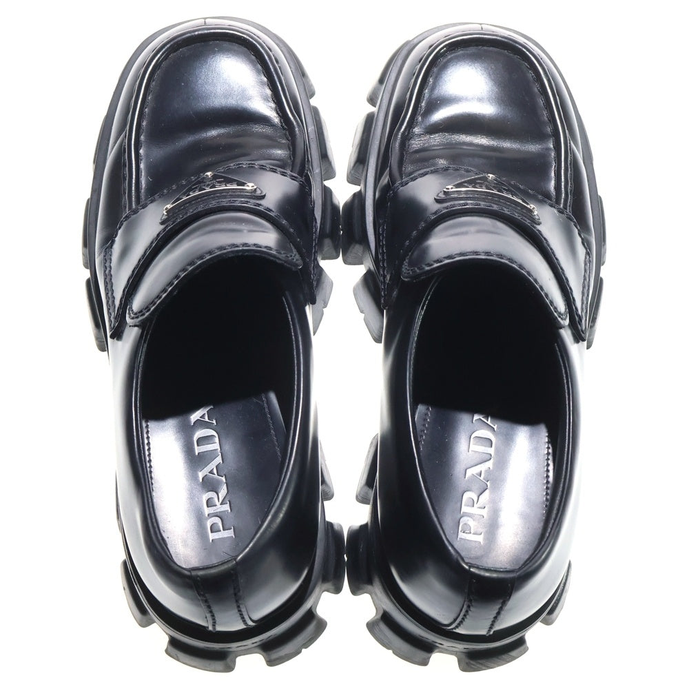 PRADA(プラダ) Monolith Pointy Brushed Leather Loafers モノリスポインティブラッシュドレザーローファー トライアングルロゴレザープラットフォームシューズ 2DE129