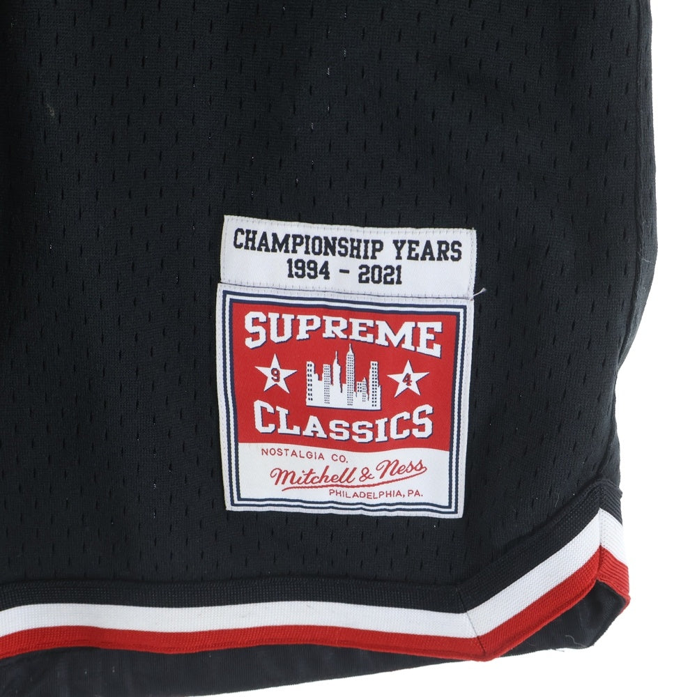 SUPREME(シュプリーム) 21SS Mitchell & Ness Basketball Short ミッチェル&ネスバスケットボールショート ロゴパッチメッシュハーフパンツ ブラック