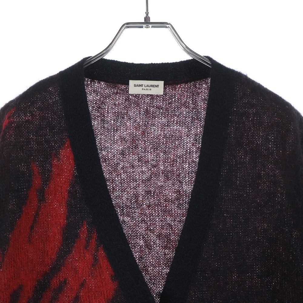 SAINT LAURENT PARIS(サンローランパリ) 17AW Mohair Knit Flame Cardigan モヘアニットフレームカーディガン 総柄モヘアニットカーディガン 480078 YA2IJ レッド