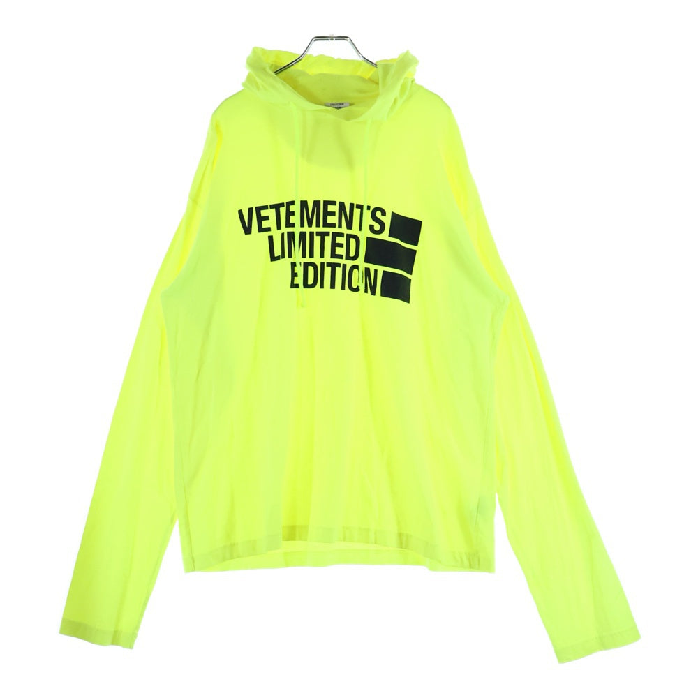 VETEMENTS(ヴェトモン) Limited Edition Parka リミテッドエディションパーカー ロゴプリントフーデット長袖Tシャツ UE51TR830Y イエロー