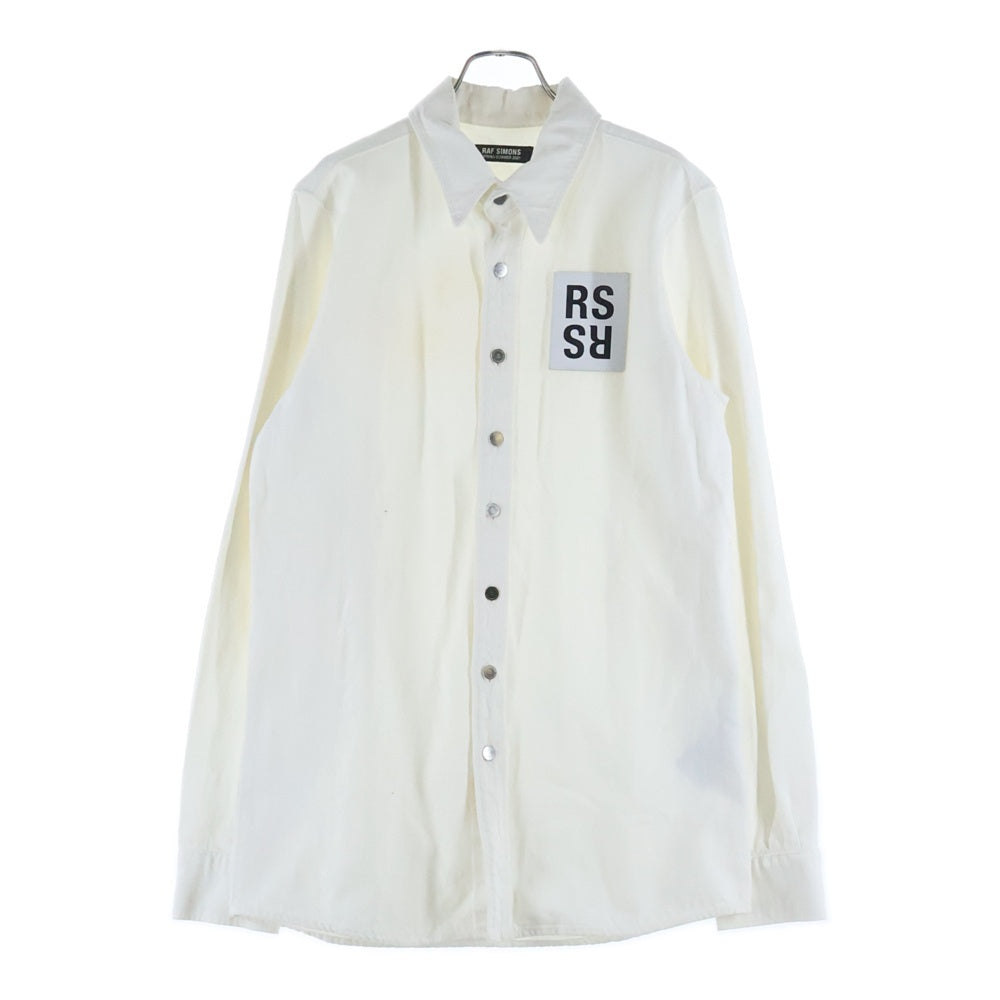 RAF SIMONS(ラフシモンズ) 21SS Slim Fit Denim Shirt スリムフィットデニムシャツ RSロゴ レザーパッチボタンダウン長袖シャツ 211-M240 ホワイト