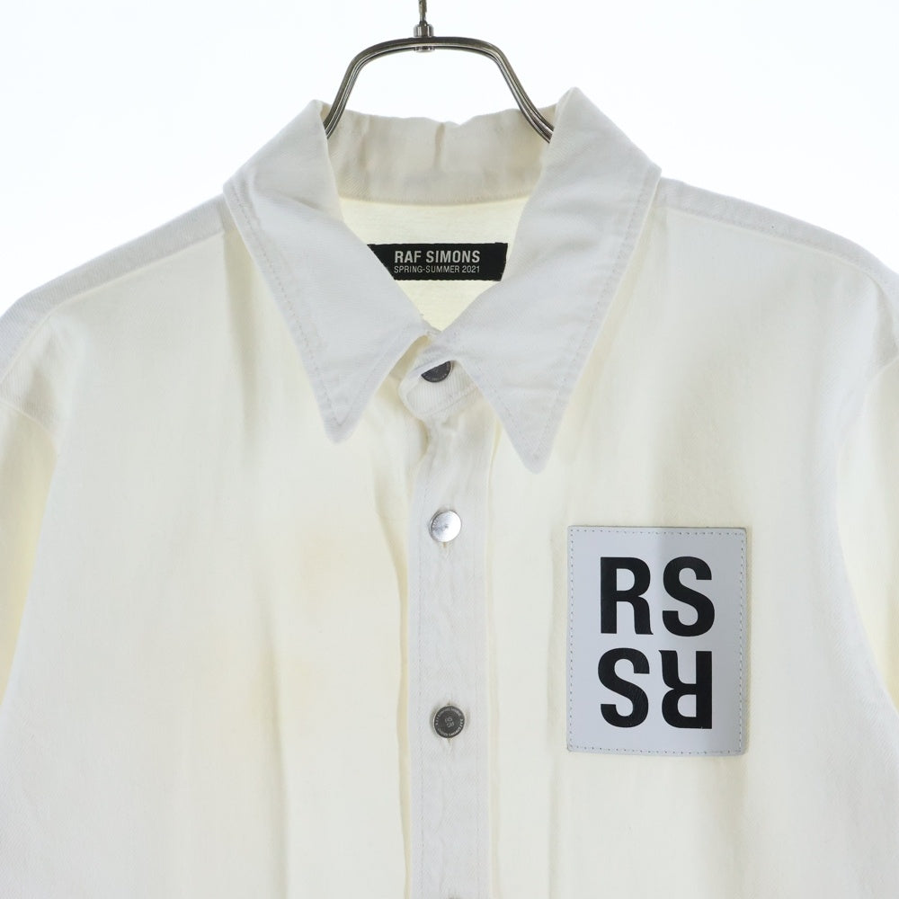 RAF SIMONS(ラフシモンズ) 21SS Slim Fit Denim Shirt スリムフィットデニムシャツ RSロゴ レザーパッチボタンダウン長袖シャツ 211-M240 ホワイト