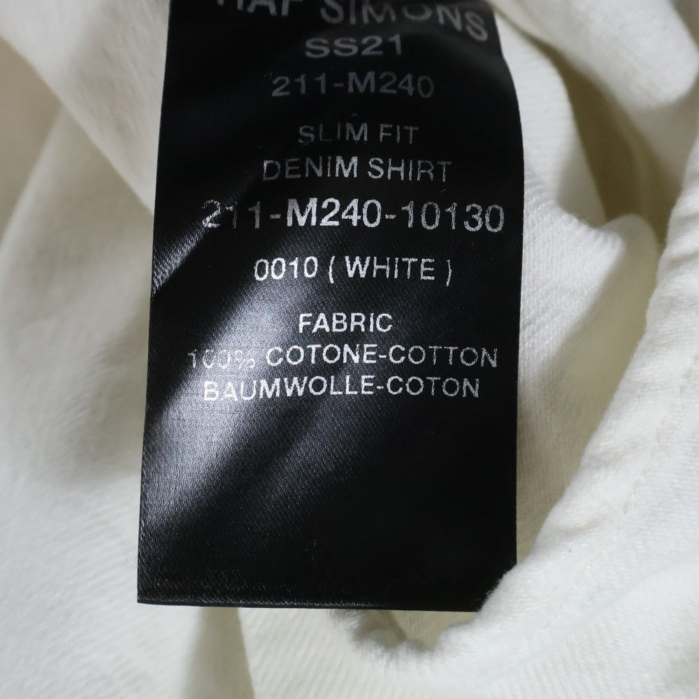 RAF SIMONS(ラフシモンズ) 21SS Slim Fit Denim Shirt スリムフィットデニムシャツ RSロゴ レザーパッチボタンダウン長袖シャツ 211-M240 ホワイト