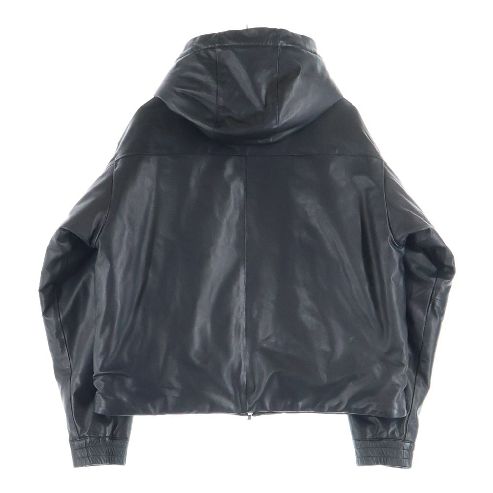marka(マーカ) 25AW Puffed Leather Parka - Sheep Leather パフドレザーパーカー シープレザー レザージップアップフーディー M25D08BL01C ブラック