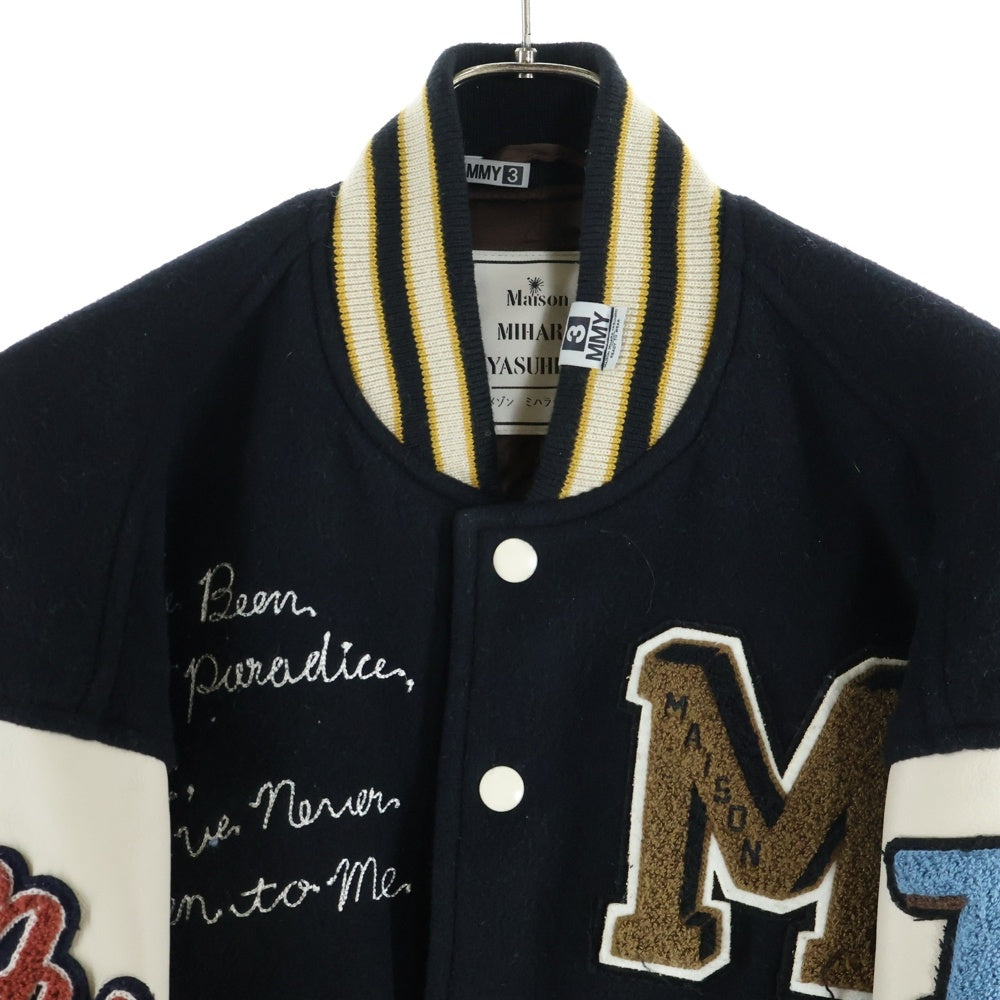MAISON MIHARAYASUHIRO(メゾンミハラヤスヒロ) 25AW Roll-up Hem Stadium Jacket ロールアップヘムスタジアムジャケット クロップドスタジアムジャケット B15BL041 ブラック/ホワイト
