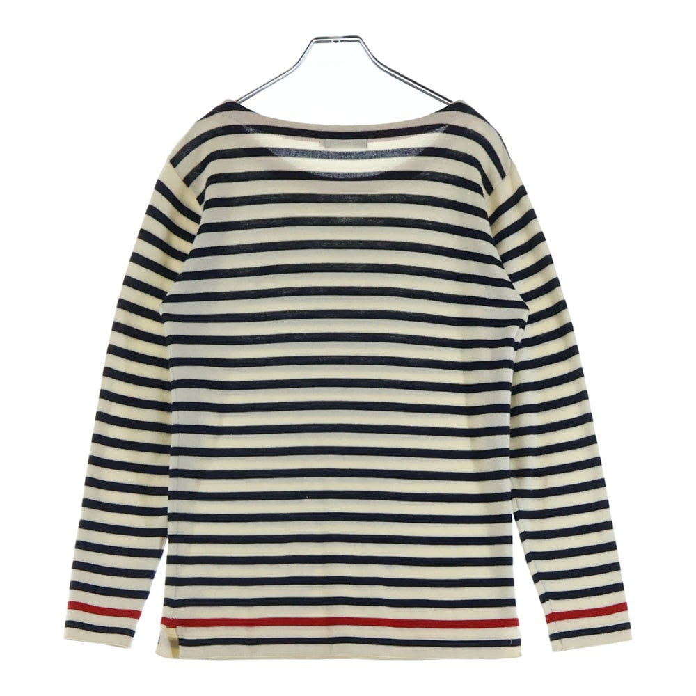 BURBERRY BLACK LABEL(バーバリー ブラックレーベル) ウール ボーダー ロゴ刺繍 ニット セーター ホワイト/ネイビー D1N08-807-02