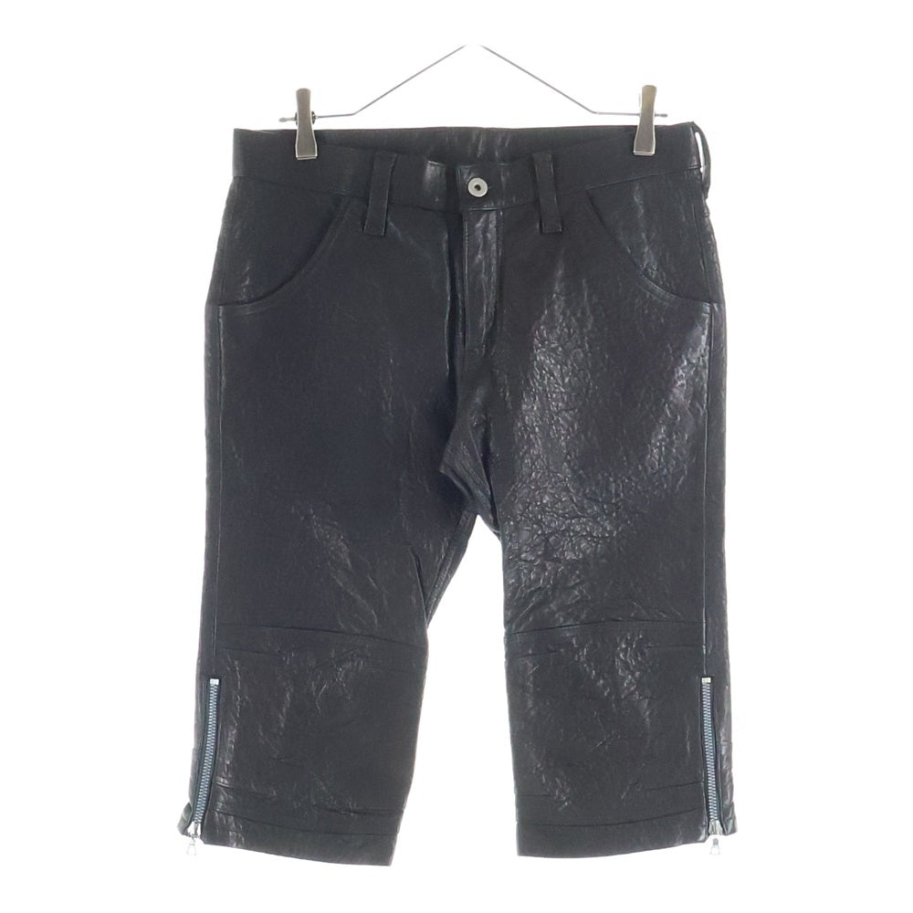 ISAMU KATAYAMA BACKLASH(イサムカタヤマバックラッシュ) シープレザー サイドジップ レザーハーフパンツ ショーツ ブラック 製品染め