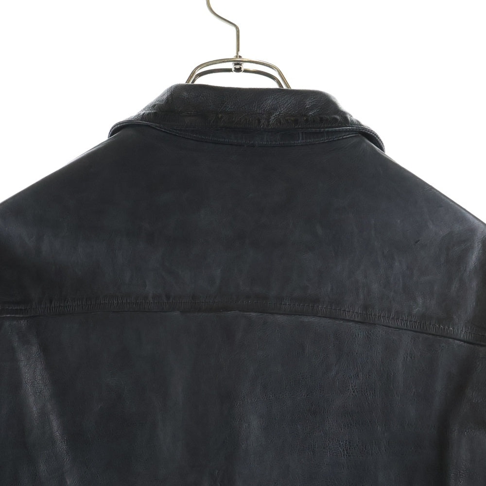 ISAMU KATAYAMA BACKLASH(イサムカタヤマバックラッシュ) カウレザー スナップボタン ミリタリーレザージャケット ブラック 製品染め