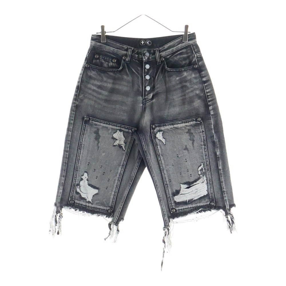 THUG CLUB(サグクラブ) DOUBLE KNEE DAMAGE SHORTSダブルニー ダメージ加工デニムハーフパンツ ショーツ ブラック