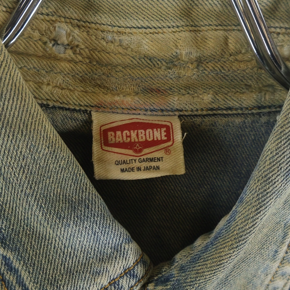 BACK BONE(バックボーン) ダメージ加工 デニムウエスタン長袖シャツ インディゴ