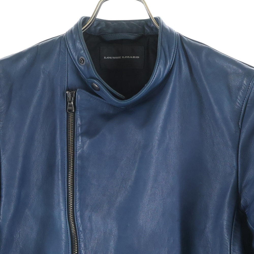 LOUNGE LIZARD(ラウンジリザード) ラムレザー ジップアップ ダブルライダースジャケット ブルー