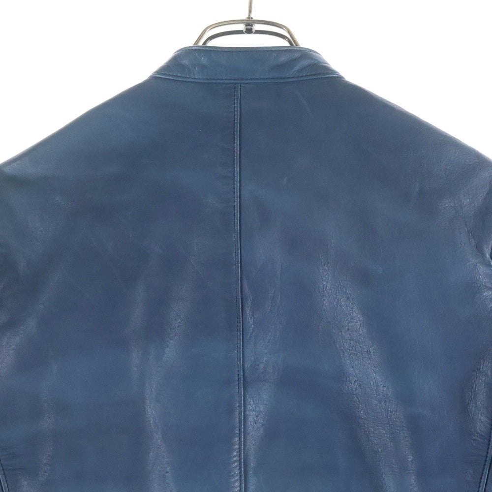 LOUNGE LIZARD(ラウンジリザード) ラムレザー ジップアップ ダブルライダースジャケット ブルー