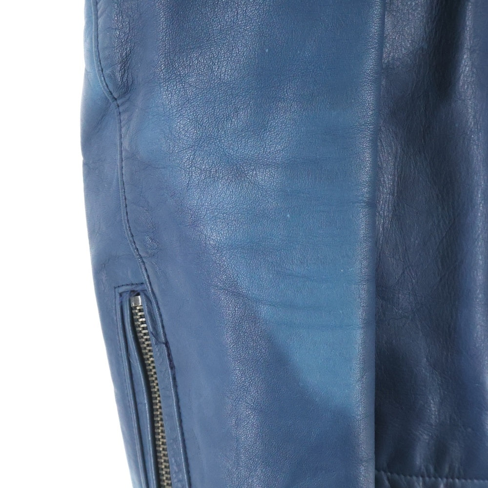 LOUNGE LIZARD(ラウンジリザード) ラムレザー ジップアップ ダブルライダースジャケット ブルー