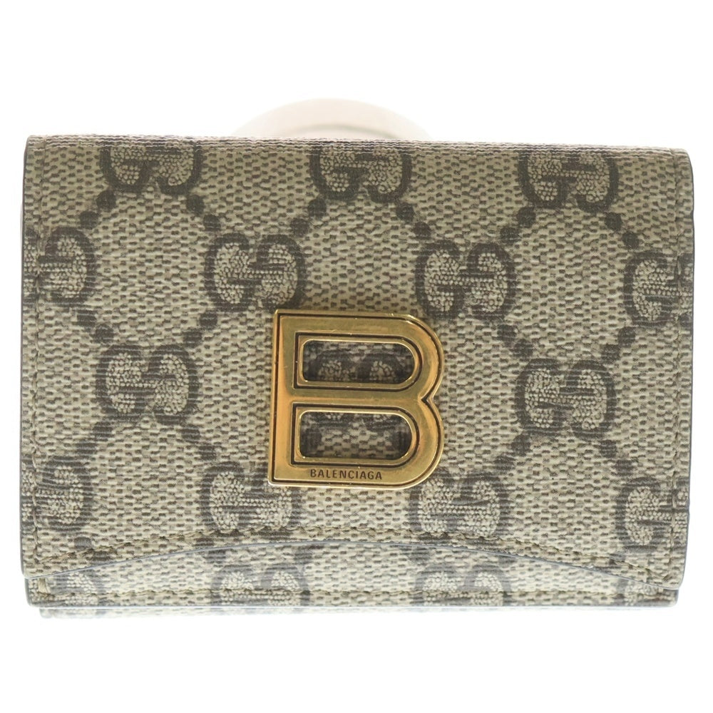 GUCCI(グッチ) ×BALENCIAGA バレンシアガ ザハッカー GGスプリーム三つ折り財布 ベージュ 681700 レディース