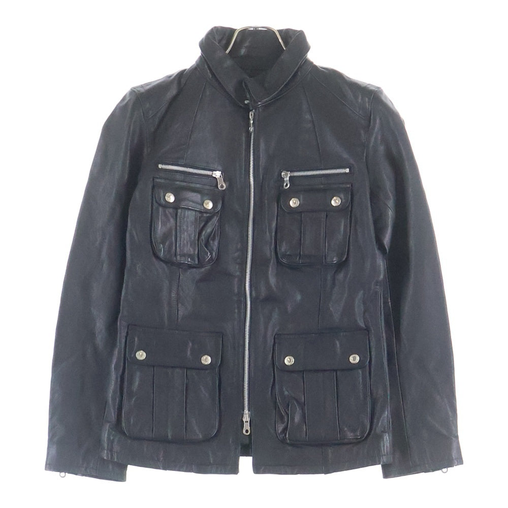 VANQUISH(ヴァンキッシュ) カウレザー ジップアップ ミリタリーレザージャケット ブラック