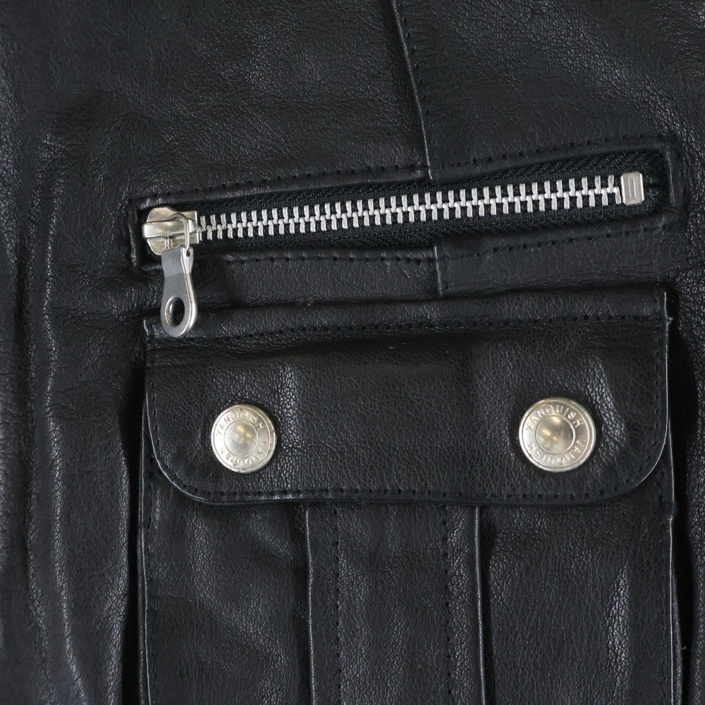 VANQUISH(ヴァンキッシュ) カウレザー ジップアップ ミリタリーレザージャケット ブラック