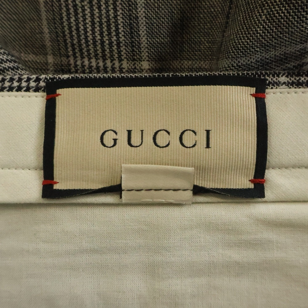 GUCCI(グッチ) ウール リネン チェック柄トラウザー スラックス パンツ グレー 690474