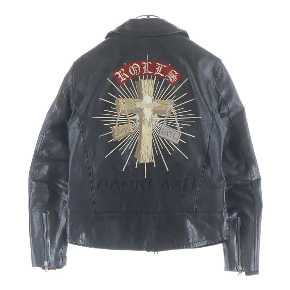 ISAMU KATAYAMA BACKLASH(イサムカタヤマバックラッシュ) ROLLS バッククロス刺繍 ゴートスキン ダブルライダースレザージャケット ブラック