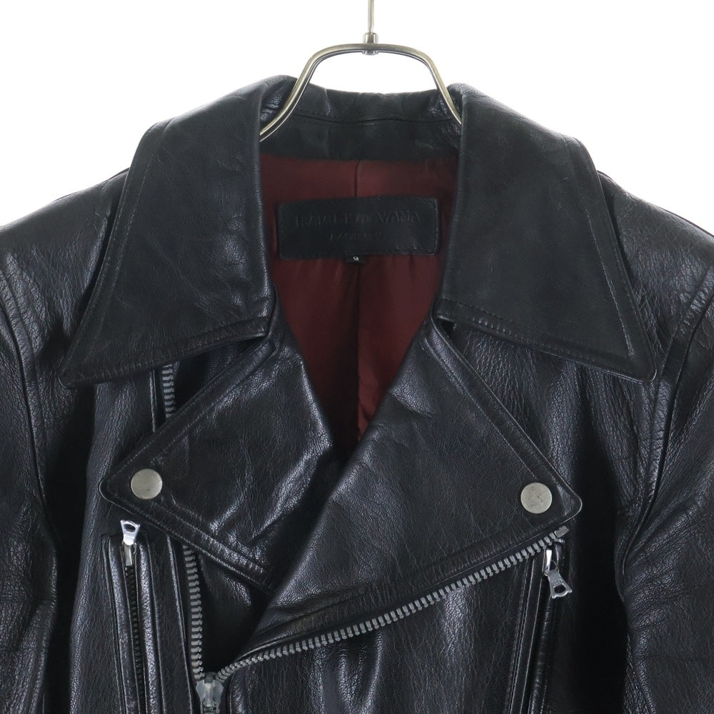 ISAMU KATAYAMA BACKLASH(イサムカタヤマバックラッシュ) ROLLS バッククロス刺繍 ゴートスキン ダブルライダースレザージャケット ブラック