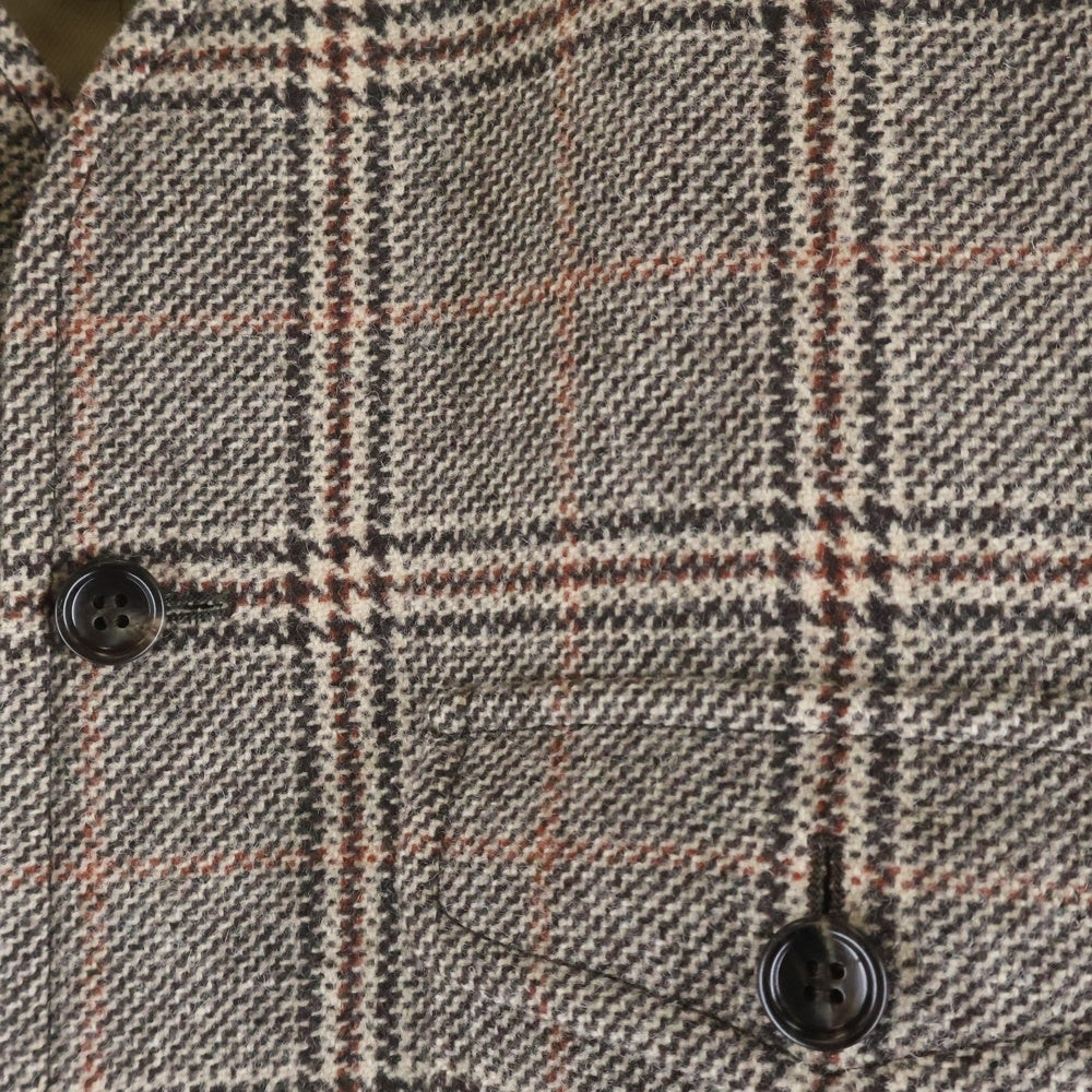 GUCCI(グッチ) ウール チェック柄 ノーカラーロングコート ブラウン 694274