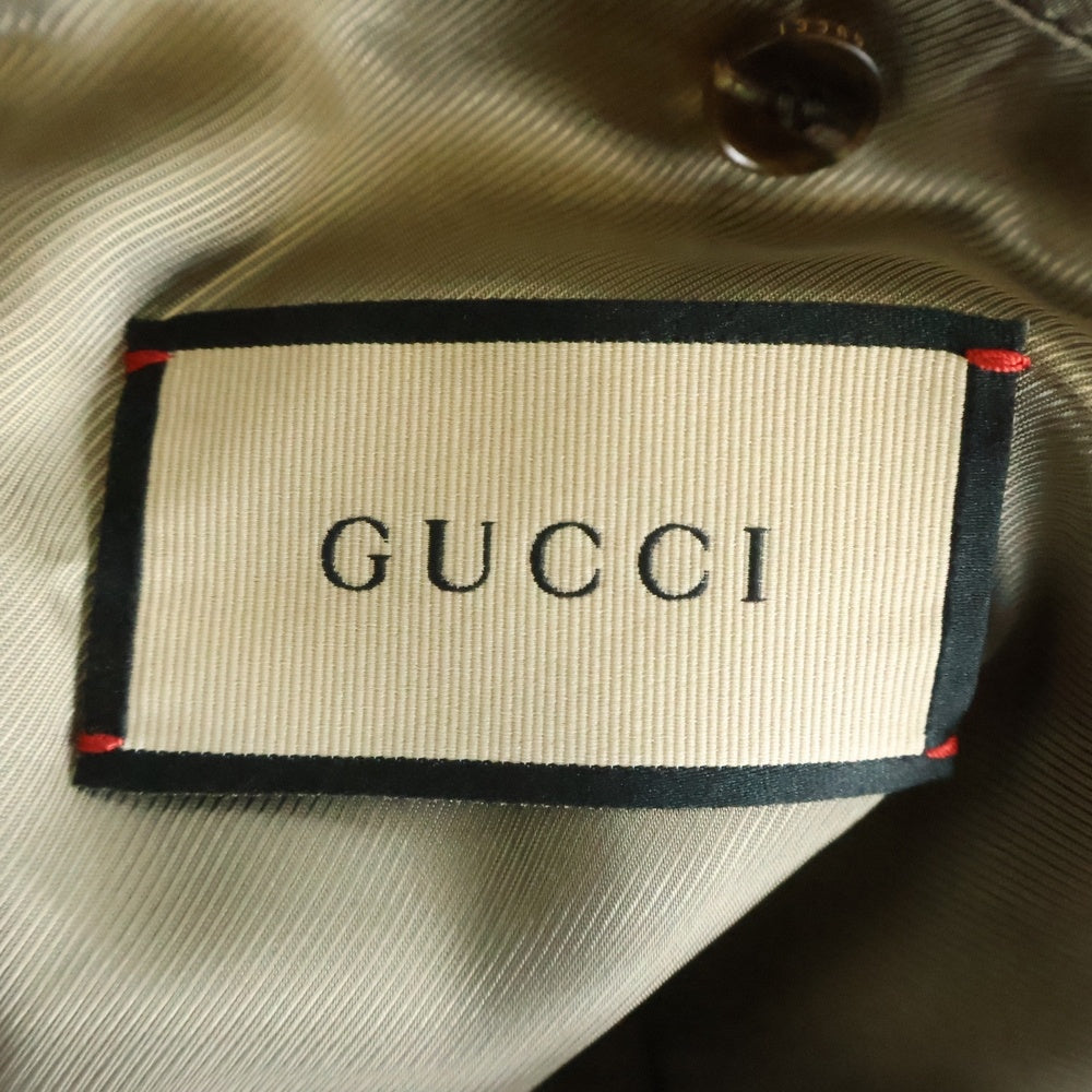 GUCCI(グッチ) ウール チェック柄 ノーカラーロングコート ブラウン 694274