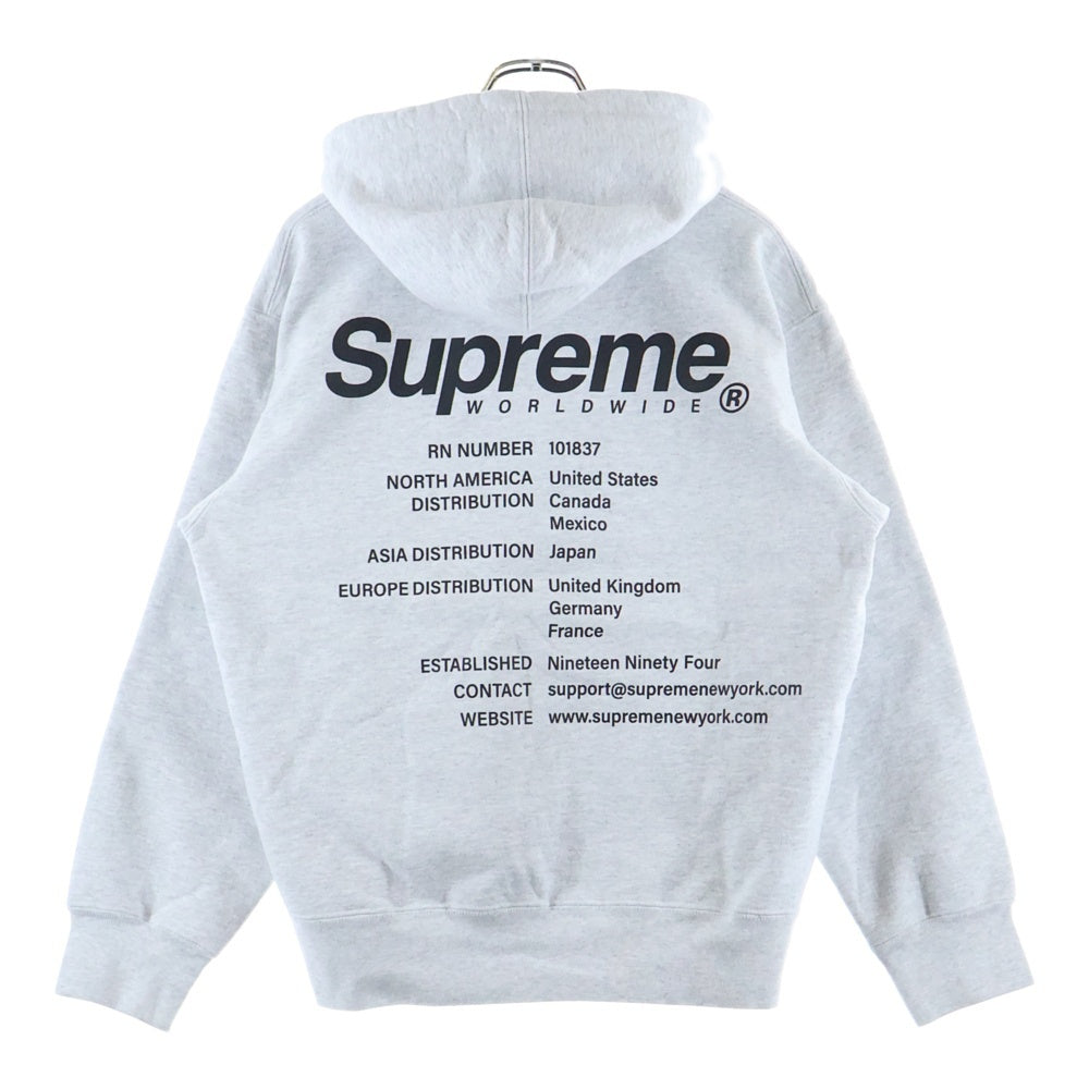 SUPREME(シュプリーム) Worldwide Hooded Sweatshirt プルオーバースウェットパーカー グレー