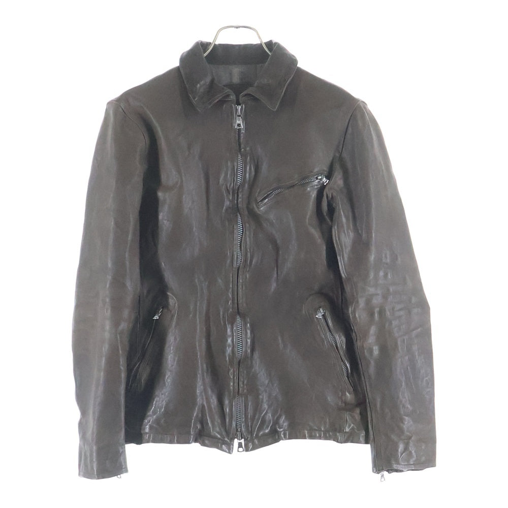 ISAMU KATAYAMA BACKLASH(イサムカタヤマバックラッシュ) カウレザー シングルライダースジャケット 製品染め ブラウン