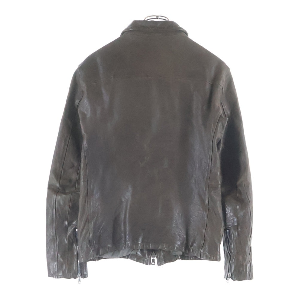 ISAMU KATAYAMA BACKLASH(イサムカタヤマバックラッシュ) カウレザー シングルライダースジャケット 製品染め ブラウン
