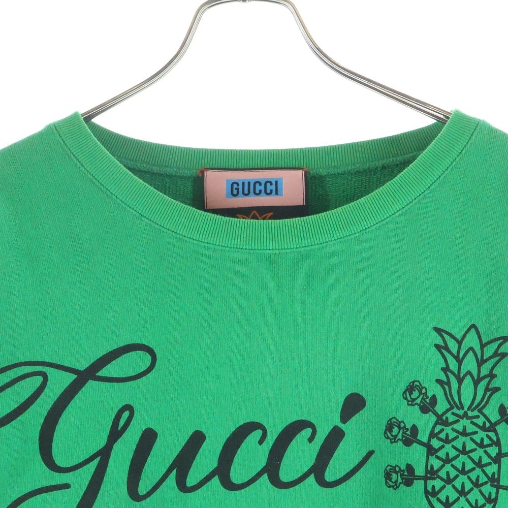 GUCCI(グッチ) パイナップル ロゴプリント クルーネックスウェットトレーナー グリーン 626990 XJD23