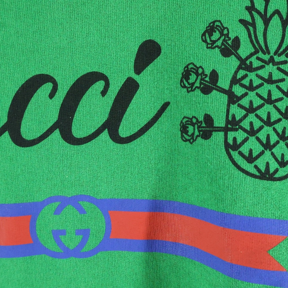 GUCCI(グッチ) パイナップル ロゴプリント クルーネックスウェットトレーナー グリーン 626990 XJD23