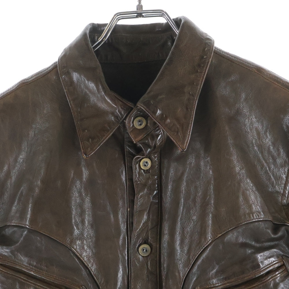 ISAMU KATAYAMA BACKLASH(イサムカタヤマバックラッシュ) ペイズリー総柄 カウレザーシャツジャケット ブラウン