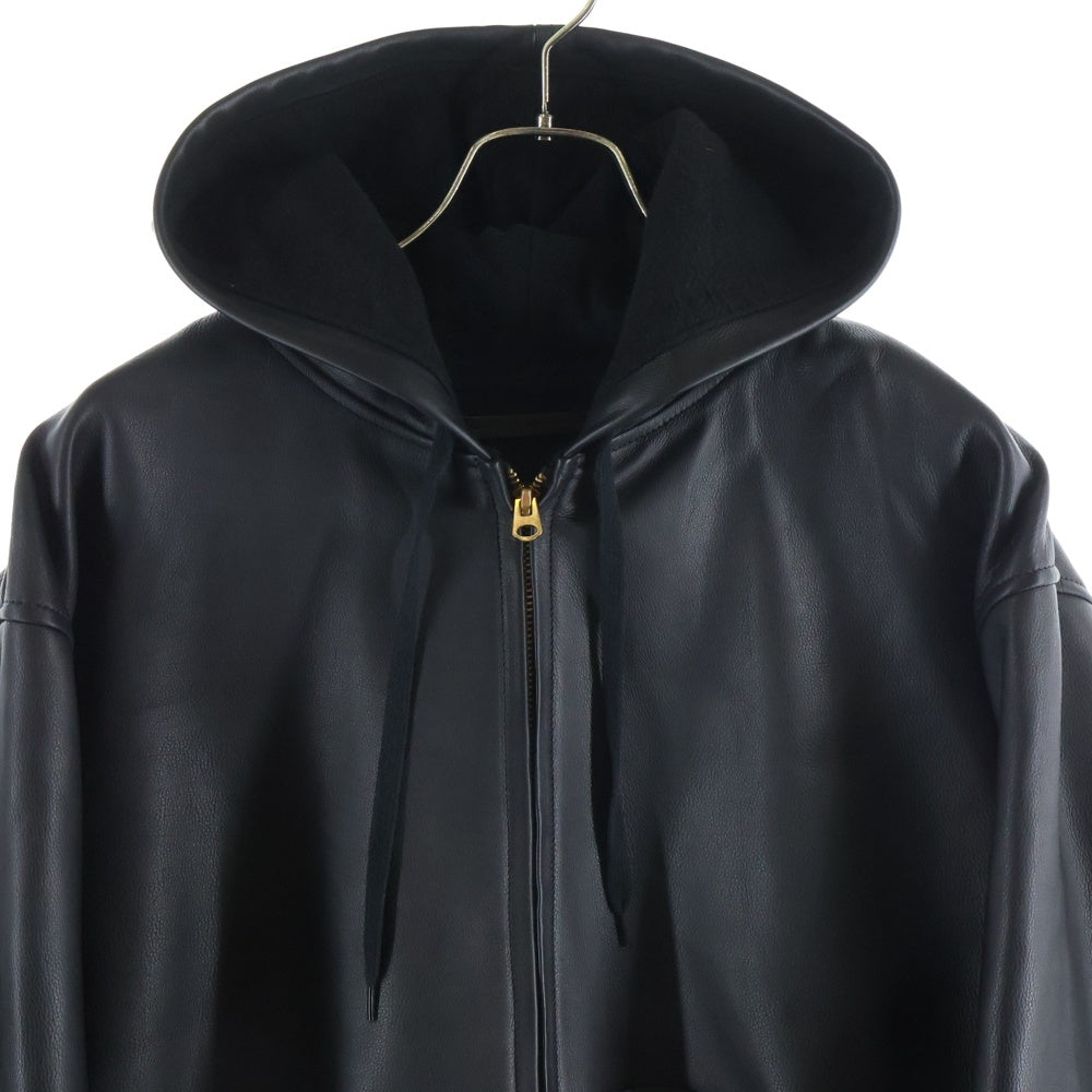 COMOLI(コモリ) カーフスキン ジップパーカ レザージャケット ブラック C03-01028