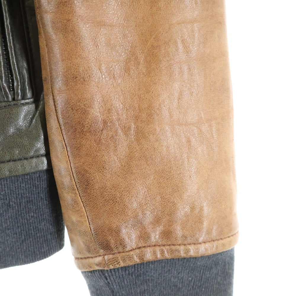 BANANA REPUBLIC(バナナリパブリック) Heritage Collection Snap Button Leather Jacket ヘリテージコレクション スナップボタンレザージャケット レザースタジアムジャケット ブラウン