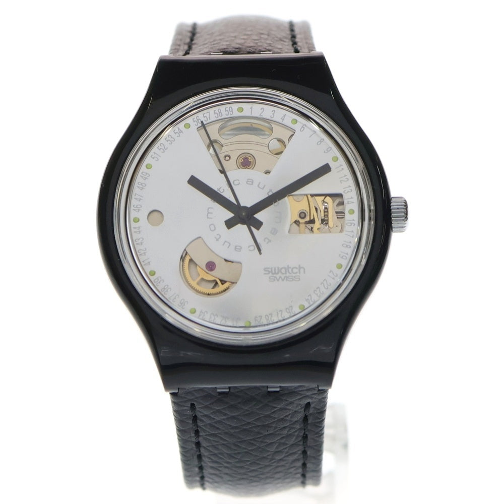 SWATCH(スウォッチ) Black Motion Automatic Watch ブラックモーションオートマチック レザーバンド自動巻き腕時計 ブラック
