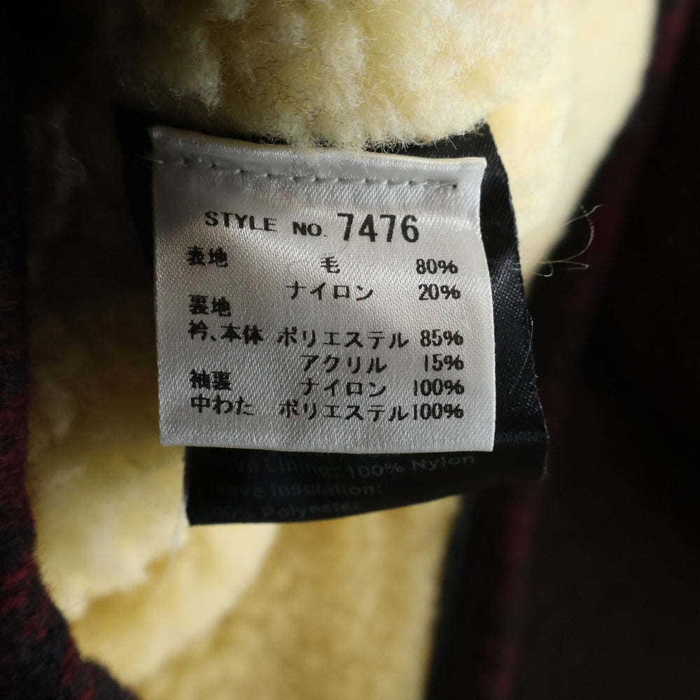 SCHOTT(ショット) フラワービッグコンチョ ウールチェック柄 ボアランチコート ジャケット レッド