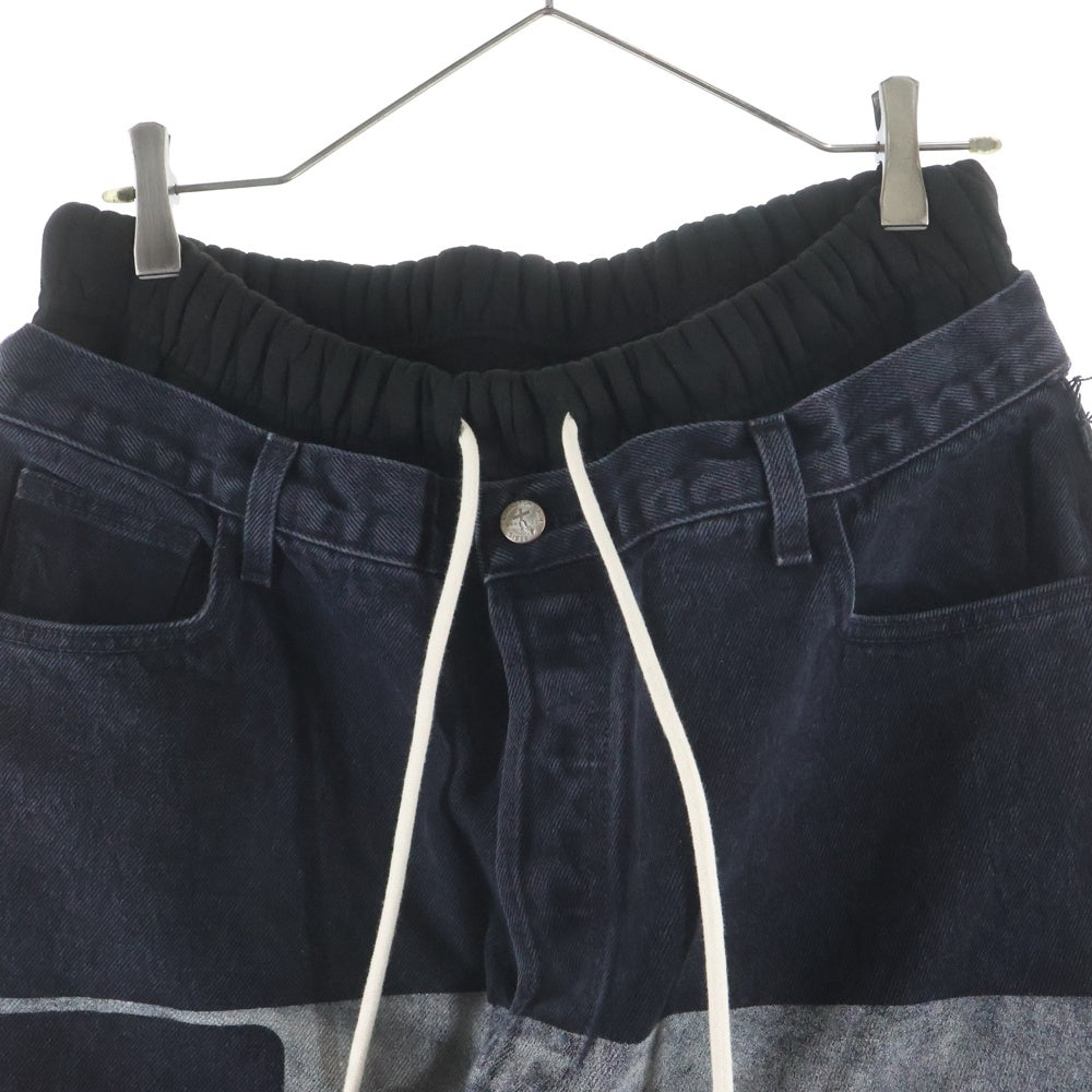 RIVINGTON roi Rebis(リヴィントンロイレビス ) Father Agency Fara-C jeans ダブルウエスト スウェット デニム レイヤードパンツ ブラック/グレー