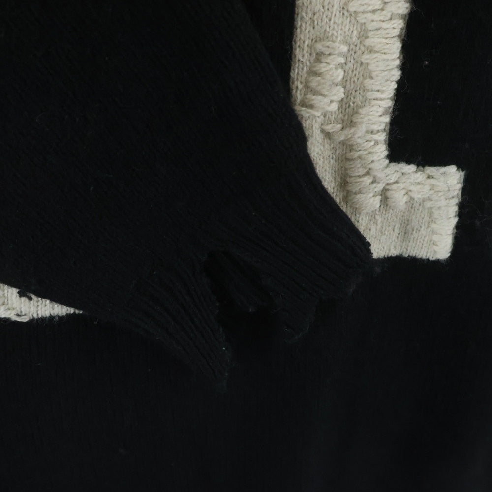 SAINT MICHAEL(セントマイケル) 22AW CLF MEN KNIT フロントデザイン ニットセーター ダメージ加工 デストロイ加工 SM-A22-0000-033 ブラック