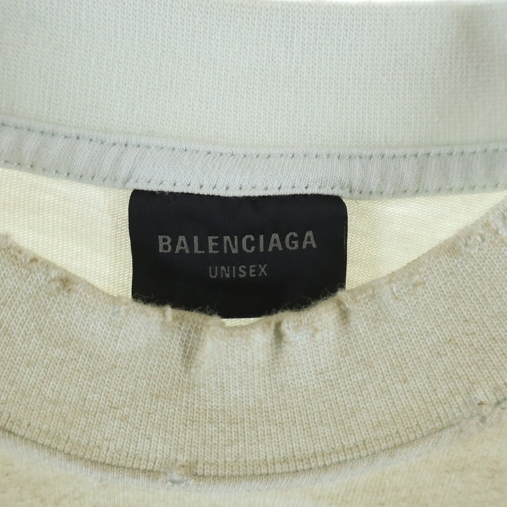BALENCIAGA(バレンシアガ) 23SS SKATER OVERSIZED スケーター クラッシュダスト加工 ワッペン 半袖Tシャツ カットソー ホワイト 739028 TOVN2