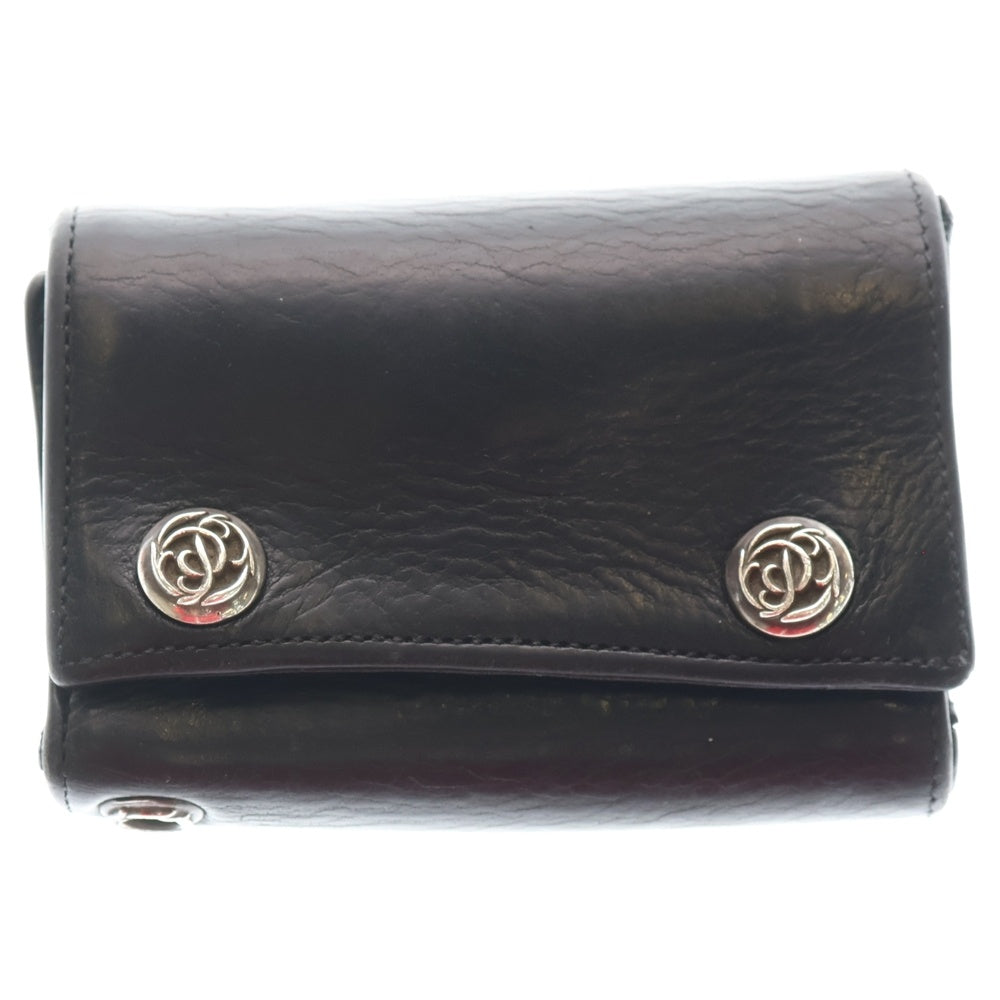 CHROME HEARTS(クロムハーツ) 3FOLD 3フォールド フローラルボタン レザーウォレット 財布 ブラック