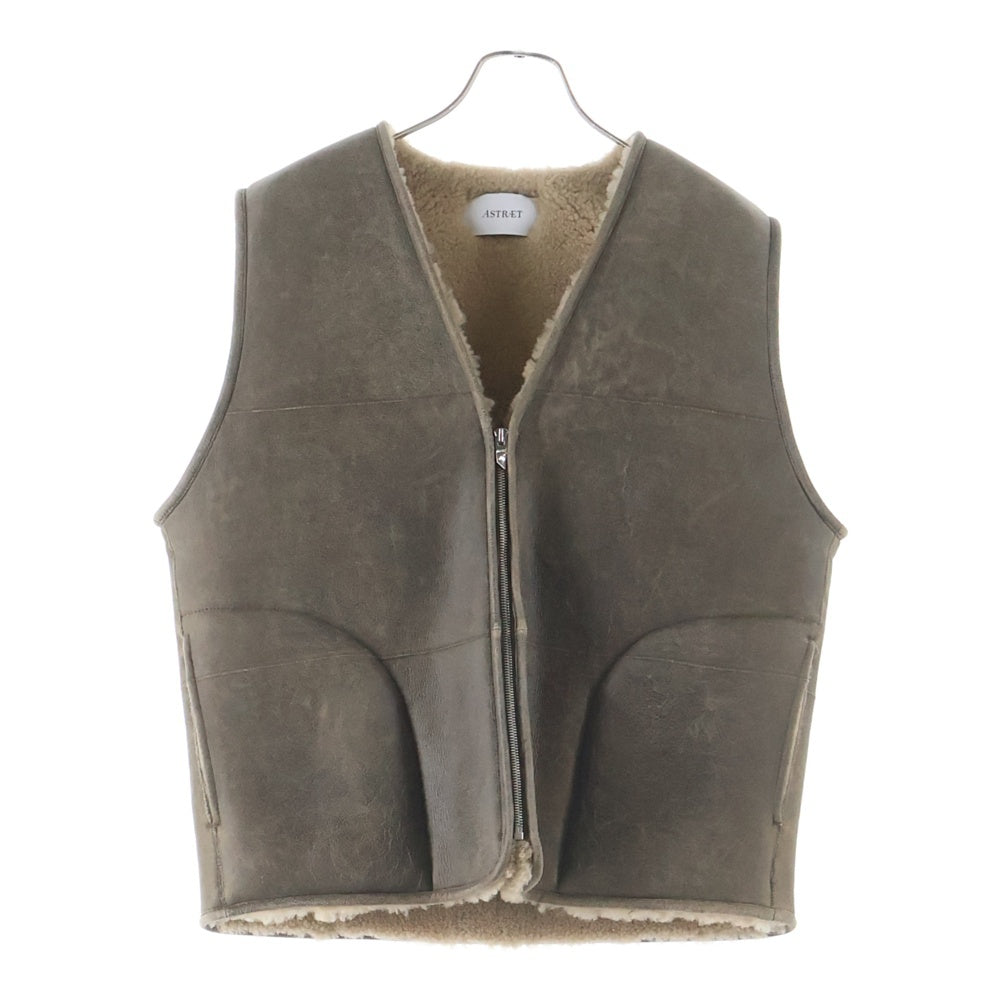 ASTRAET(アストラット) SAMPLE Mouton Zip Vest ムートンジップベスト クラックレザーボアベスト 5499-199-3444 ブラウン
