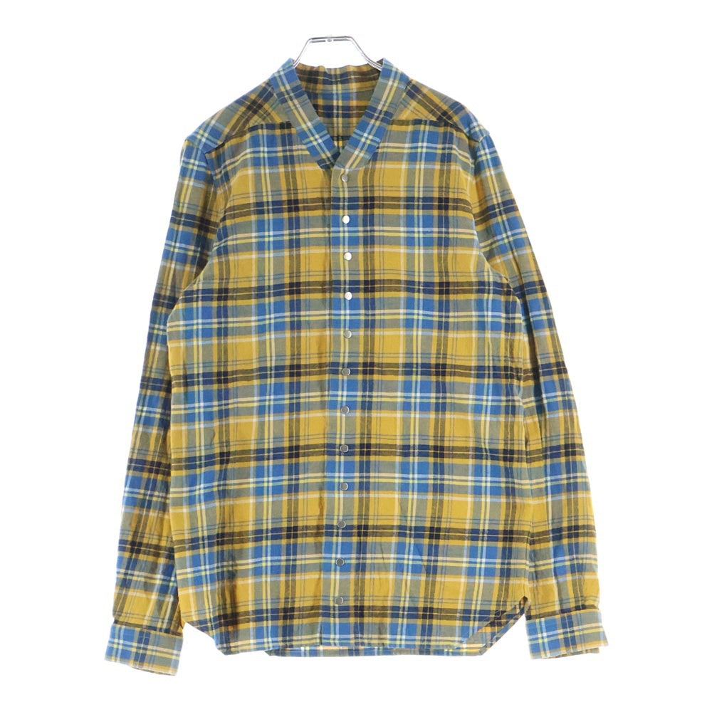 Rick Owens(リックオウエンス) 21SS PHLEGETHON Snap Collar Faun Shirts プレゲトン期 スナップカラーファウンシャツ スナップボタンチェック長袖シャツ RU21S6290-CP イエロー