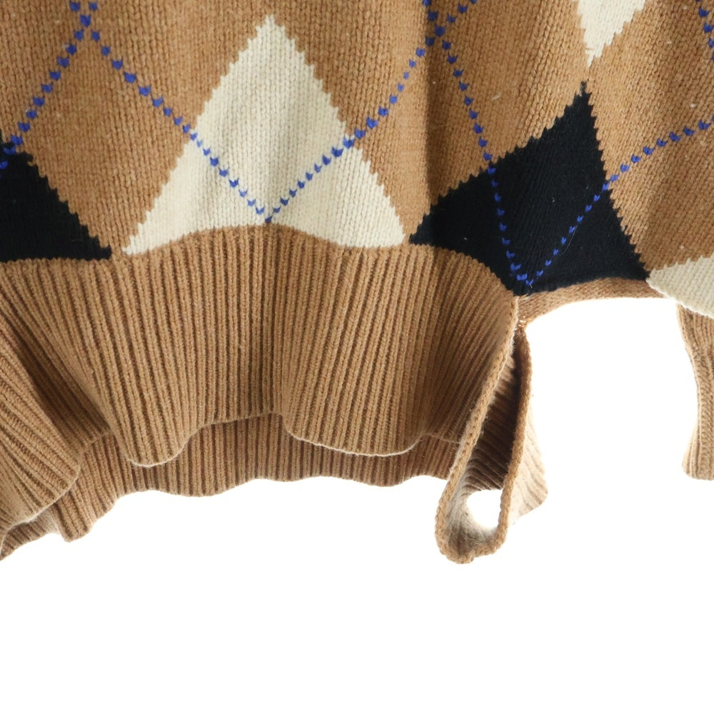 BURBERRY(バーバリー) Vネック チェック柄 アーガイルカットアウトニット セーター ブラウン レディース 8037240