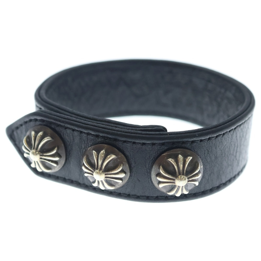 CHROME HEARTS(クロムハーツ) 3BTN 2SNP クロスボール 3ボタン2スナップ レザーブレスレット ブラック/シルバー BCA123