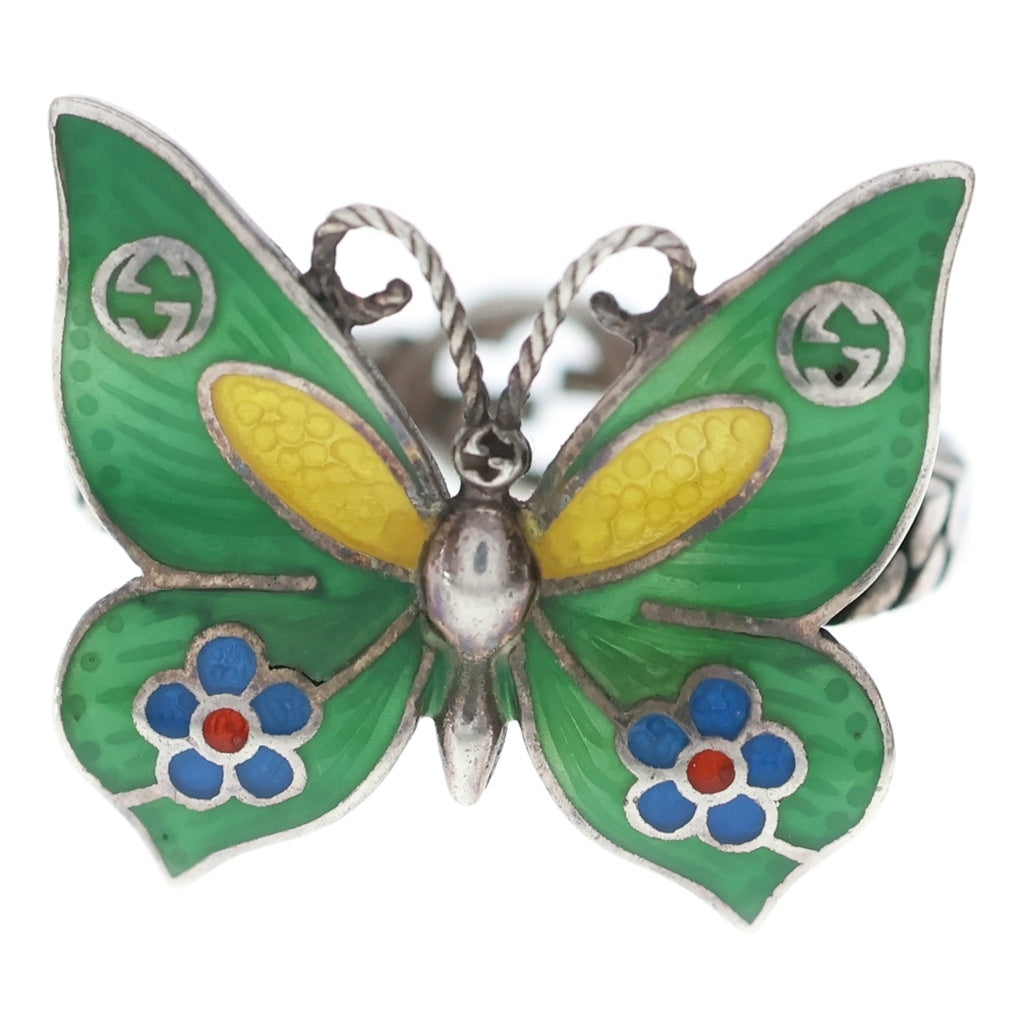 GUCCI(グッチ) Butterfly Ring バタフライ リング シルバー/グリーン レディース