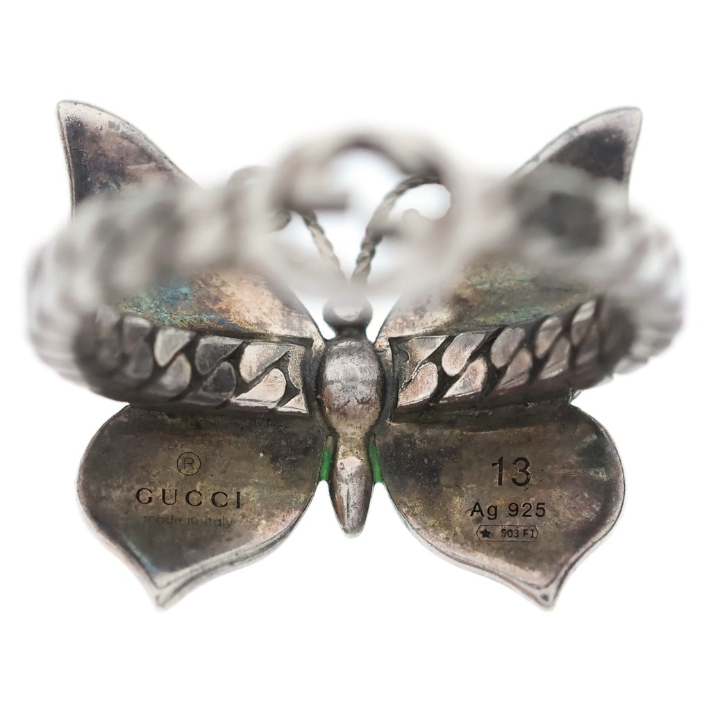 GUCCI(グッチ) Butterfly Ring バタフライ リング シルバー/グリーン レディース