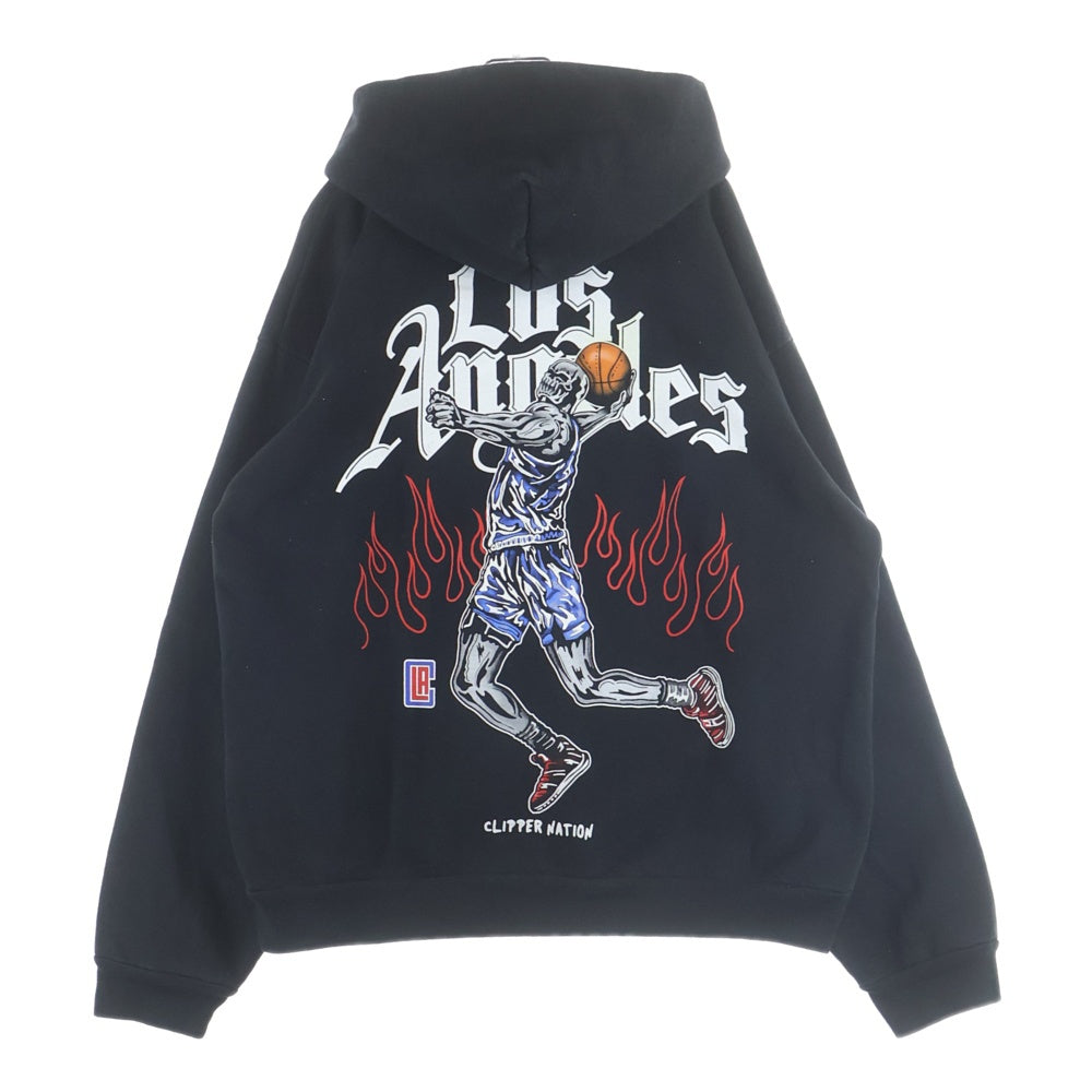 Warren Lotas(ウォーレンロータス) ×NBA Los Angels Clippers Hoodie ×エヌビーエー ロサンゼルスクリッパーズフーディー グラフィックプリントプルオーバースウェットパーカー ブラック
