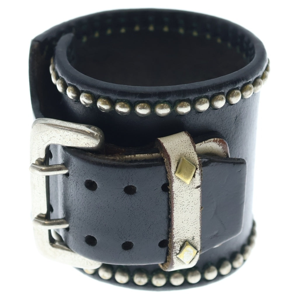 WOLF'S HEAD(ウルフズヘッド) 70mm Studs Leather Bracelet スタッズレザーブレスレット 茶芯 ブラック