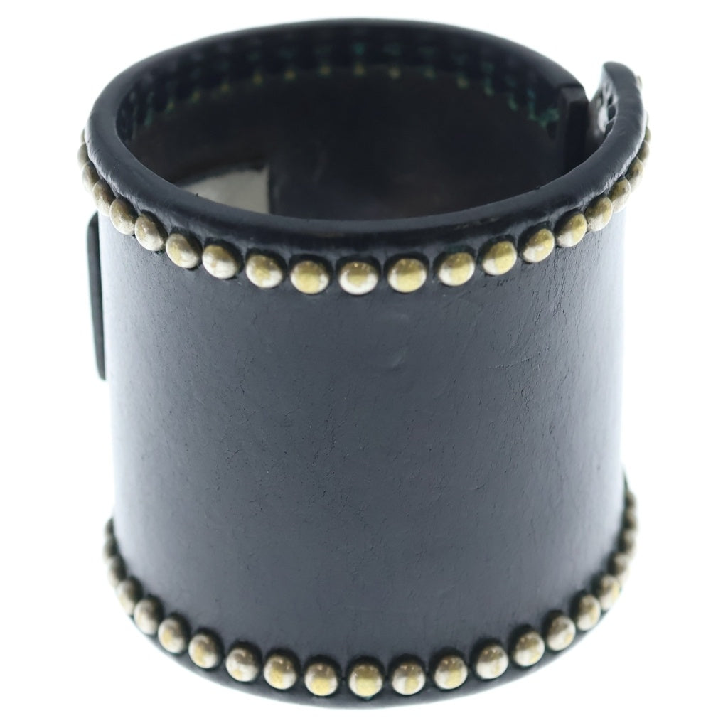 WOLF'S HEAD(ウルフズヘッド) 70mm Studs Leather Bracelet スタッズレザーブレスレット 茶芯 ブラック