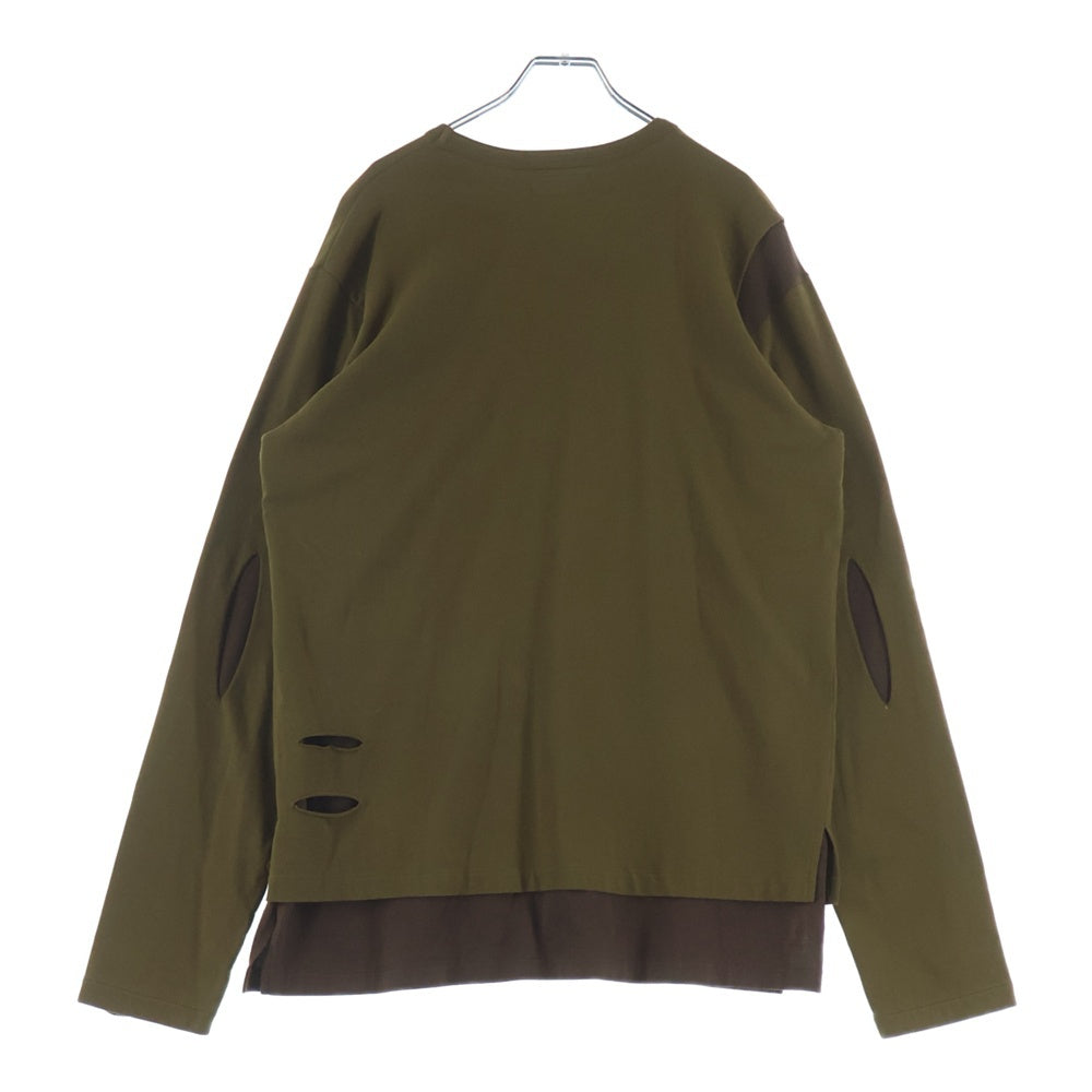 mastermind JAPAN(マスターマインドジャパン) Layard L/S Tee レイヤードロングスリーブTシャツ クルーネックダメージ加工長袖Tシャツ MA-TS6-01 ブラウン