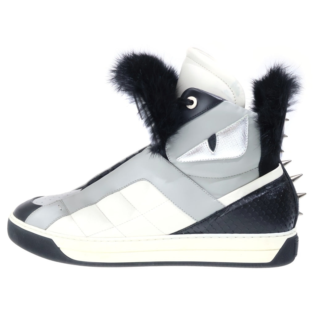 FENDI(フェンディ) スタッズ付き ファー モンスター ハイカットスニーカー グレー 0893